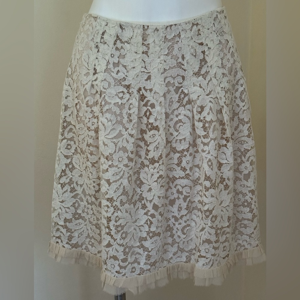REBECCA TAYLOR Cream Floral Lace A-Line Summer Skirt Light Material  Sz 2